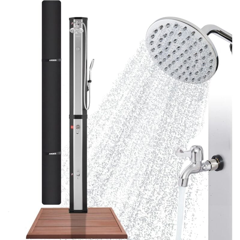 Douche solaire 60 l avec douchette & thermomètre Température de l'eau jusqu'à 60°C Douche piscine Noir-Argent - Douche solaire: Noir-argent / Élément