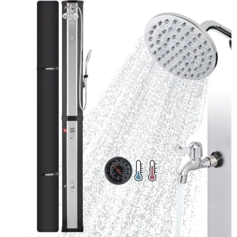 AREBOS Douche Solaire 60L avec douchette & thermomètre  température de l'eau jusqu'à 60°C Douche de Piscine Camping  Noir/Argent
