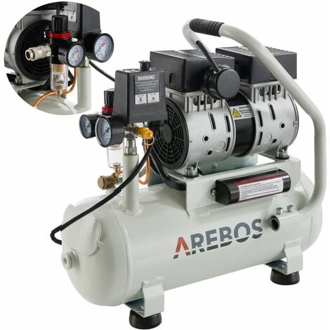 AREBOS Druckluft Flüsterkompressor Luftkompressor 500W 12L Druckbehälter - Silber