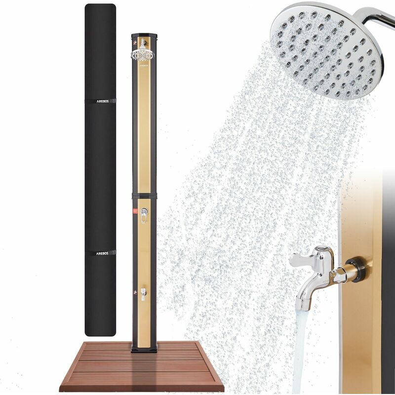 Ducha Solar 35 L Negro / Oro Con Placa Base Aspecto Madera - Negro / Oro - Arebos
