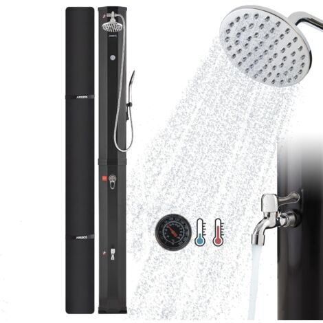 AREBOS Ducha solar Negro/Dorada con tecnología Snap-In 35L y cubierta protectora