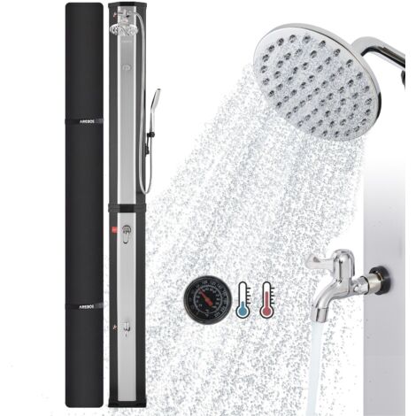 AREBOS Ducha solar Negro/Plata con tecnología Snap In 60 L y cubierta protectora