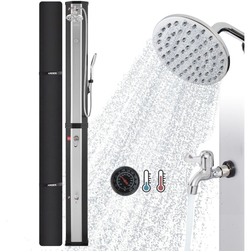 Arebos - Ducha Solar Negro/Plata Con Tecnología Snap-In 60L Y Cubierta Protectora
