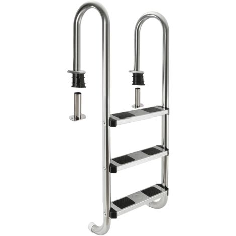 Arebos – Échelle de piscine 3 marches en acier inoxydable – Patins antidérapants – Longueur 132 cm – Largeur 45 cm – Distance entre marches 23 cm