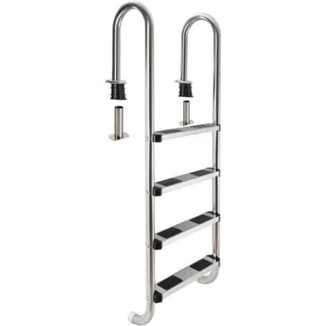 Arebos – Échelle de piscine 4 marches en acier inoxydable – Longueur 157 cm – Largeur 45 cm – Antidérapante pour sécurité optimale