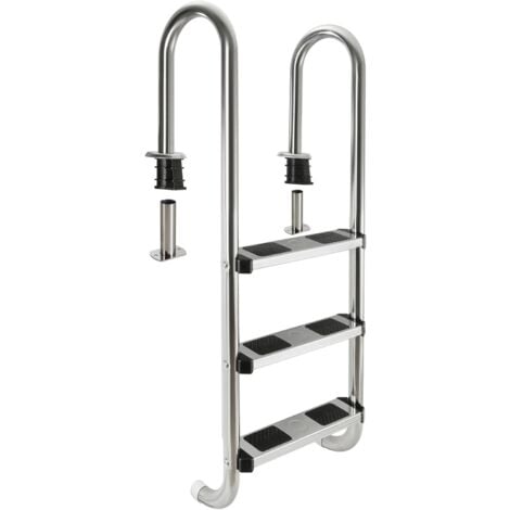 AREBOS Echelle de Piscine en Acier Inoxydable 3 marches avec Patins antidérapants sur Les échelons Echelle d'accès Argent 132x45x23