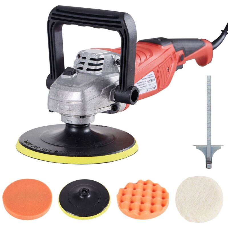 Arebos - eccentric car polisher car paint sander 2100W 3300 oscillations/minute 4 different attachments large polishing pad adjustable speed levels