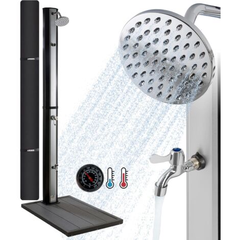 AREBOS Élément de plancher et douche solaire 35 L argent plastique noir chromé incl.capot de protection