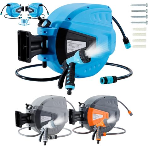 Arebos – Enrouleur télescopique automatique de tuyau d'arrosage 30 m – Support mural 180° – Enroulement automatique – Tuyau 16 mm