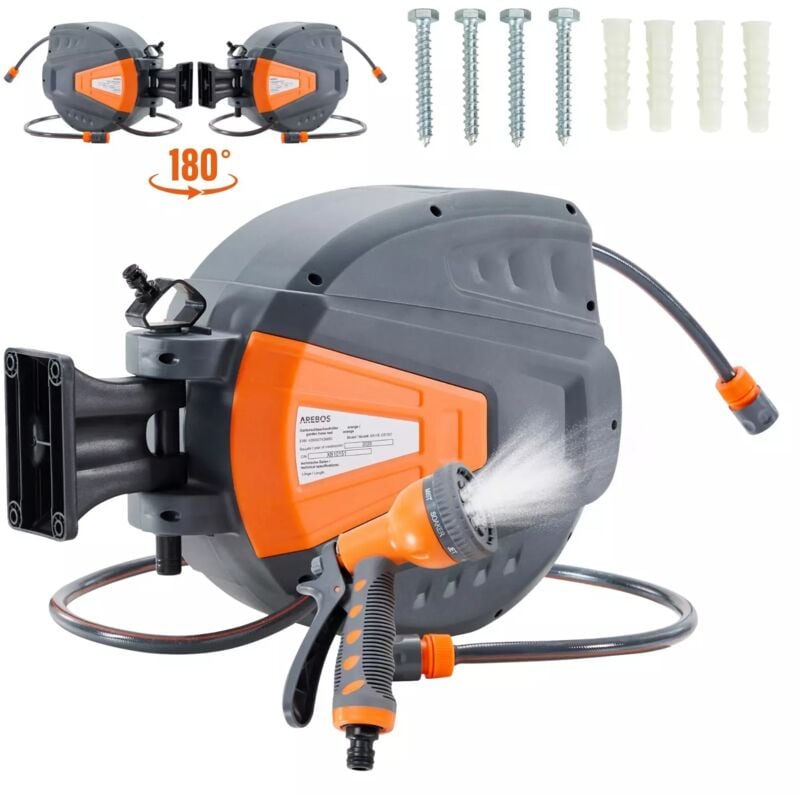 Arebos - Enrouleur de tuyau d'arrosage automatique de 30 m