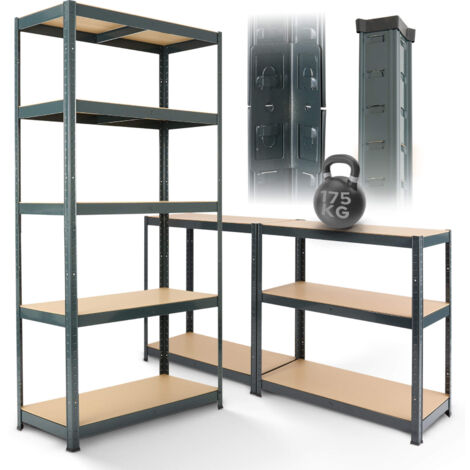 Arebos – Étagère charge lourde 180 x 90 x 40 cm – 5 niveaux réglables – Capacité 875 kg – Montage sans outil – Panneaux MDF anthracite