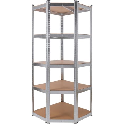 Arebos – Étagère d'angle charges lourdes 180x70x70 cm – Acier zingué – 5 niveaux – Charge max 875 kg – Panneaux MDF ignifuges
