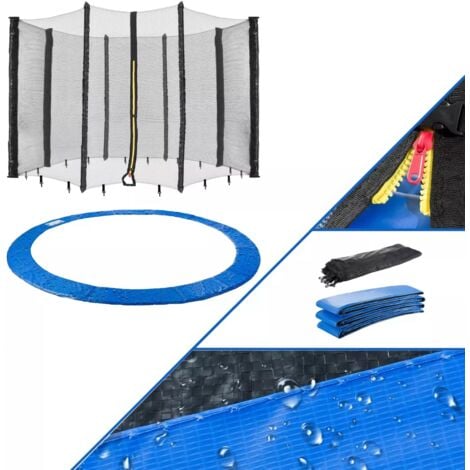 AREBOS Filet de sécurité pour trampoline + filet 430 cm pour 8 barres bleu