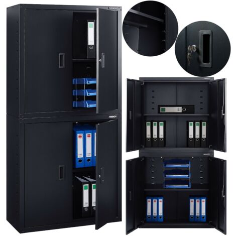 AREBOS Filing Cabinet Office Cabinet Black 180 x 40 x 90 cm 4 Doors Height-Adjustable Shelves with Cylinder Lock