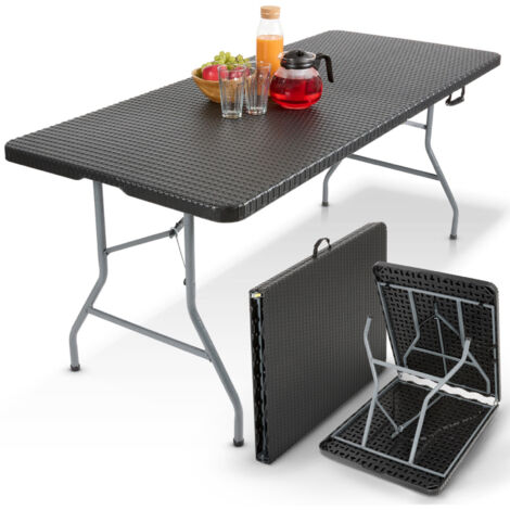 AREBOS folding buffet table 182 x 74 x 74 cm camping table party table folding table garden table for garden terrace and balcony foldable 8 persons inc. carrying handle black