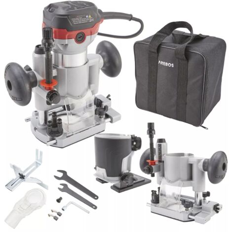 AREBOS Fresadora 710W con accesorios - Fresadora Eléctrica - Rebajadora de lujo con recortadora y base de diving