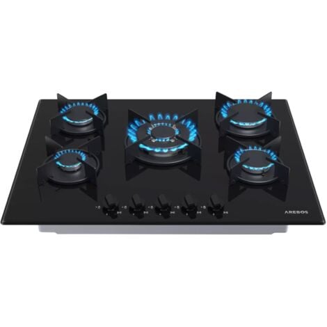 AREBOS  gas hob 5 burners  glass ceramic  incl. pot rack & ignition fuse  Autarkic  Suitable for natural gas or propane gas  Gas cooker Gas cooker