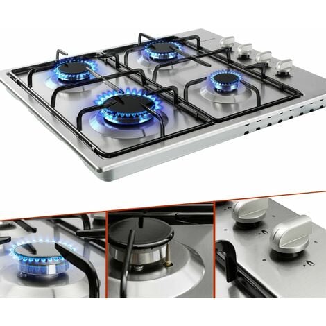 AREBOS Gas stove 4 flames  Stainless steel  Incl. grates & safety pilot  Self-sufficient  Suitable for natural gas and propane gas  Gas hob Gas cooker