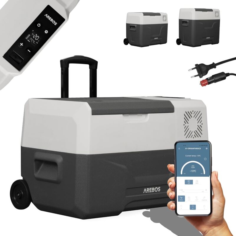 AREBOS Glacière à compresseur avec roulettes 27 litres Glacière électrique avec Commande APP pour Refroidir, congeler et Maintenir au Chaud
