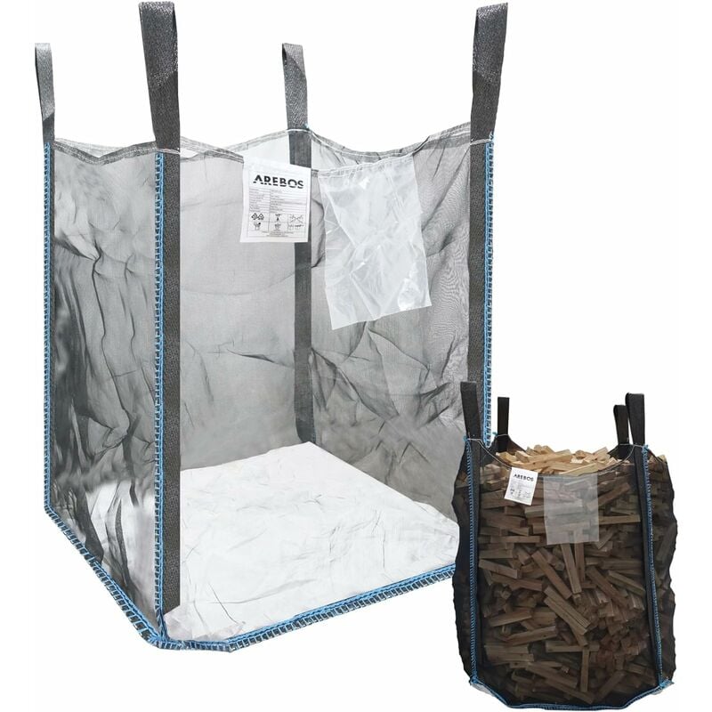 Arebos - Grand sac en bois de qualité supérieure - 100 x 100 x 120 cm - Avec 4 passants et tablier de remplissage - Capacité de charge : 1000 kg
