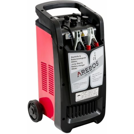 AREBOS Heavy Duty Vehicle Car Battery Charger Booster 12V/24V Jump Starter with Trolley - red