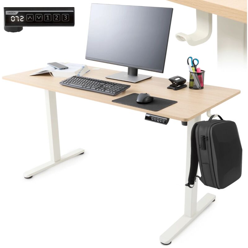 Arebos - Höhenverstellbarer Schreibtisch Elektrisch 120 X 60 Cm Mit Memory Funktion