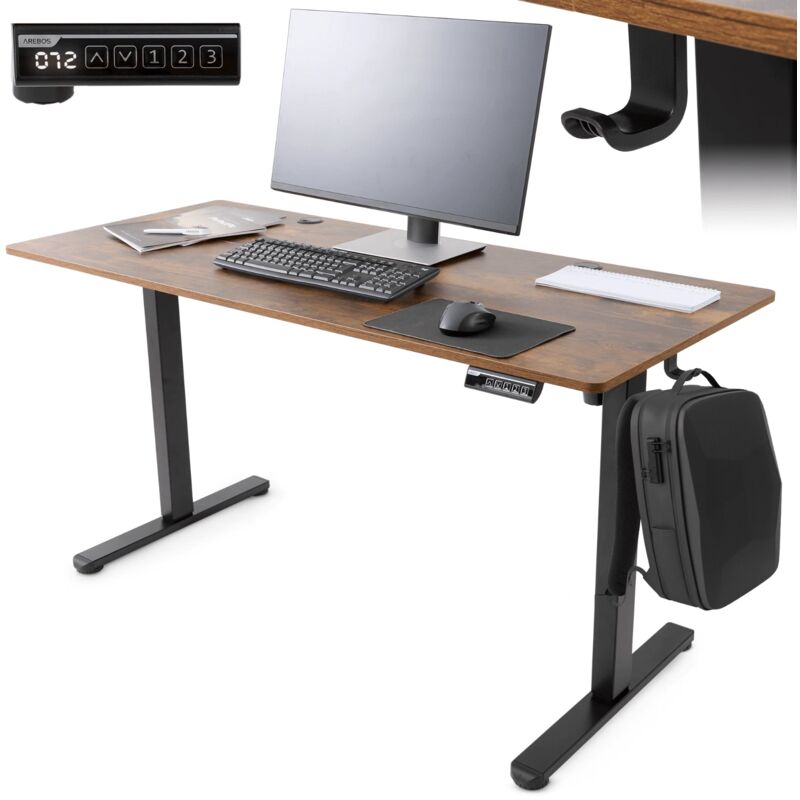 Arebos - Höhenverstellbarer Schreibtisch Elektrisch 140 X 60 Cm Mit Memory Funktion