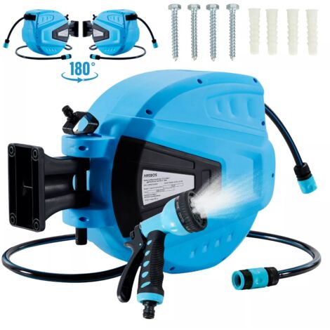 AREBOS Hose Pipe Reel  30 m Swivel Hose Reel  Wall Hose Box with Locking Stop  Includes Wall Mount  Automatic Reel Mechanism  Blue