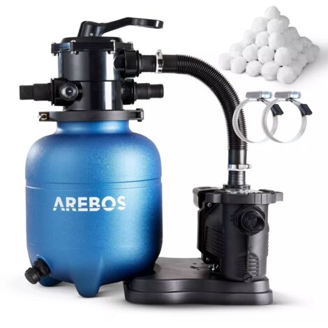 AREBOS Impianto filtrante a Sabbia 350 W 9500 l/h con Sfere filtranti da 600 g