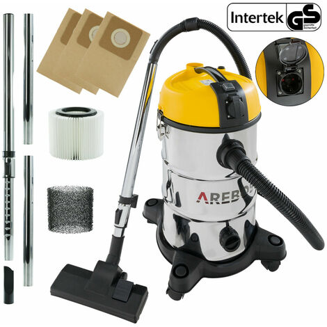 AREBOS Industrial Vacuum Cleaner 1300W  Wet & Dry Vacuum Cleaner  Multi-Purpose Vacuum Cleaner Water Vacuum Cleaner  Workshop Vacuum Cleaner with and without Bag  30 L Container  Yellow