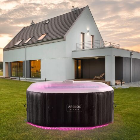 AREBOS Jacuzzi avec éclairage LED Gonflable Intérieur & Extérieur 154x154 cm 4 Personnes 110 Jets de Massage avec Chauffage 600 litres Couverture Incluse Bubble Spa & Wellness