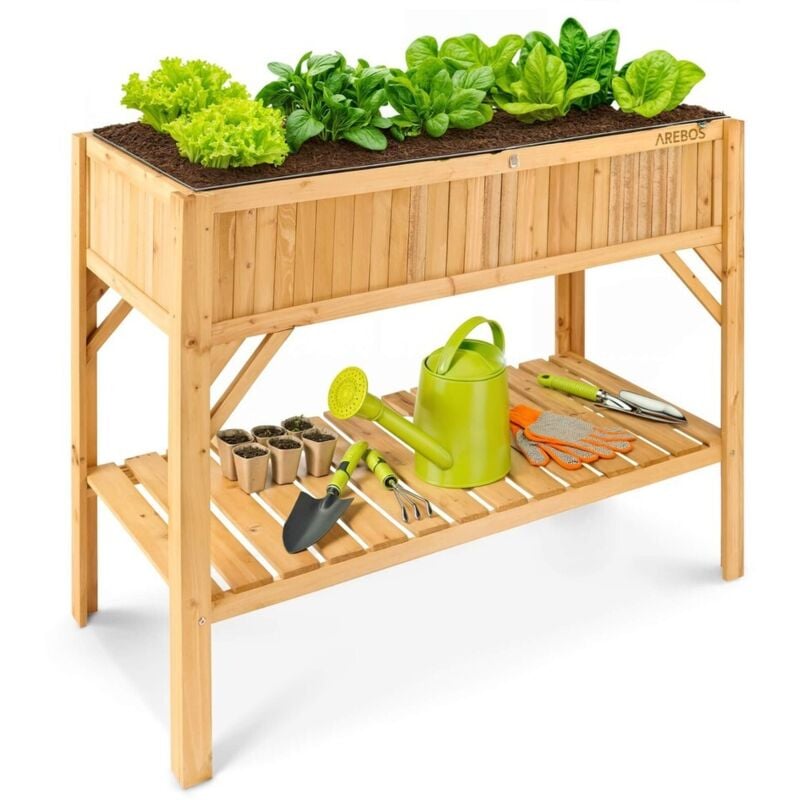 Jardinière surélevée en bois avec compartiment de rangement pour jardin, balcon et terrasse intérieur équipé d'un voile de protection 119 x 53 x 90