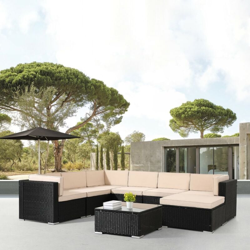 

juego de salón con muebles de jardín polyrattan grupo de asientos negros - Negro - Arebos