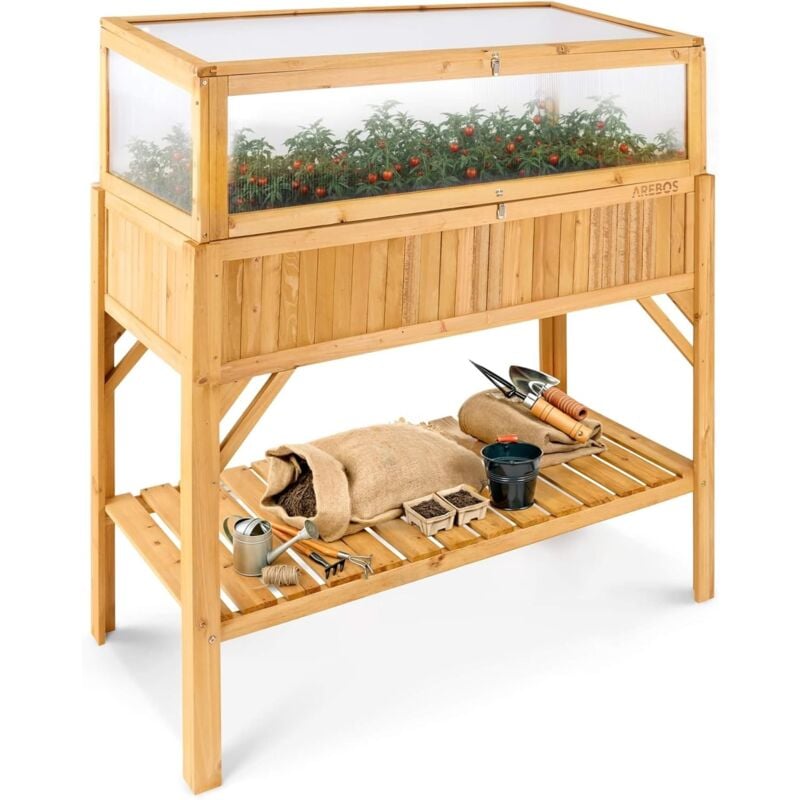 Lit surélevé en Bois avec rehausse pour Couche précoce et casier de Rangement pour Jardin, Balcon et terrasse intérieur équipé d'un Voile de