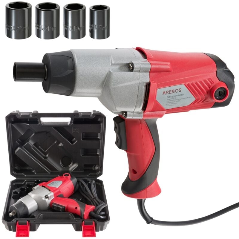 

Llave de impacto taladro destornillador de percusión con maletín de funda dura - rojo - Arebos