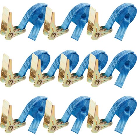 Arebos – Lot de 10 sangles de tension avec cliquet – Longueur 4 m, largeur 25 mm, charge 800 kg – Résistantes aux intempéries et à la déchirure