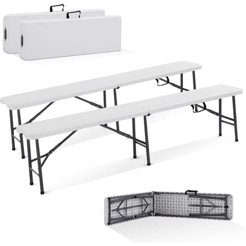 Arebos - Lot de 2 bancs pliants - Poignée de transport - 183 x 28 x 43 cm - Pour camping, jardin, fête, camping, tente à bière, banc de jardin, banc