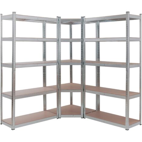 Arebos – Lot de 3 étagères d'angle pour charges lourdes 180x90x40cm – Acier zingué – Charge max 875kg – Assemblage sans vis