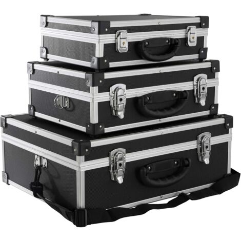 Arebos – Lot de 3 mallettes de rangement en aluminium 100L – Charnières métalliques – Coins renforcés – Transport sécurisé d'outils et appareils sensibles