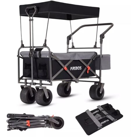Arebos Luxury outdoor utility wagon with canopy Folding Stroller cart trolley - black