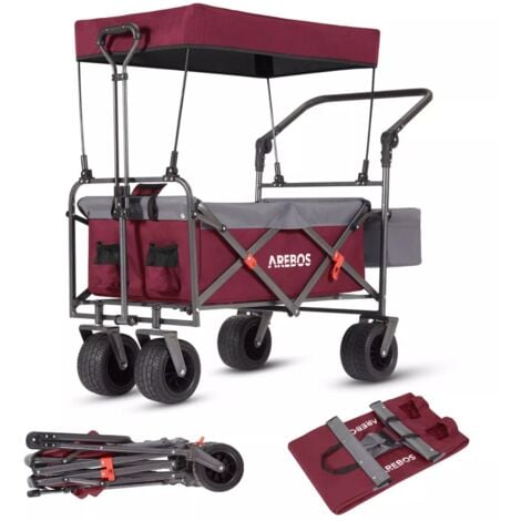 AREBOS Luxury outdoor utility wagon with canopy Folding Stroller cart trolley red