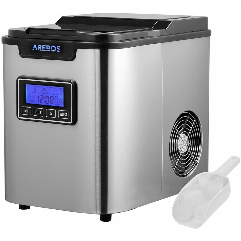 Macchina per Cubetti di Ghiaccio Acciaio Inossidabile 2,2L lcd 12 kg/24h - Nero/ Argento - Arebos