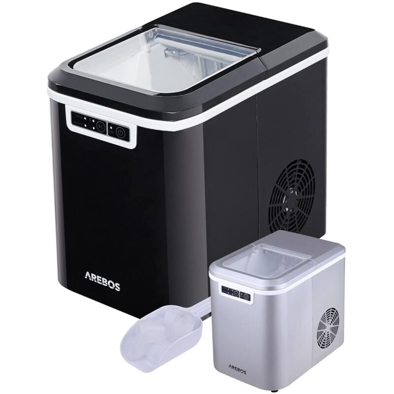 Arebos - Machine à glaçons 12 kg / 24 h 10-15 minutes de production 2 tailles de glaçons Réservoir d'eau de 2,2L Silencieuse Noir