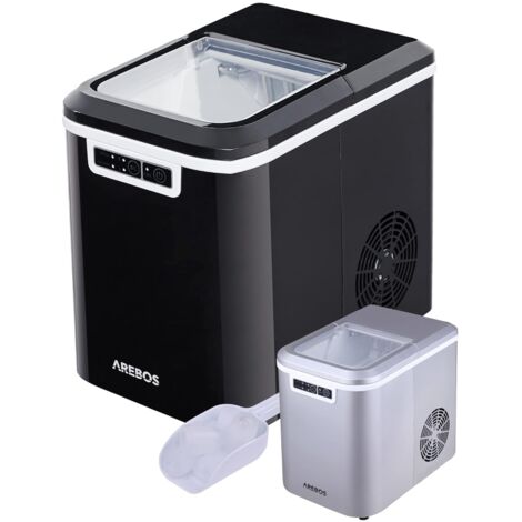 Arebos – Machine à glaçons 12 kg/24 h – Production rapide 10-15 min – 2 tailles de glaçons – Réservoir 2,2 L – Silencieuse 30 dB(A) – Noir
