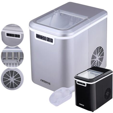 Arebos – Machine à glaçons 2,2L – Production 12 kg en 24h – Glaçons petits/grands – Auto-nettoyage – Idéale pour fêtes et événements