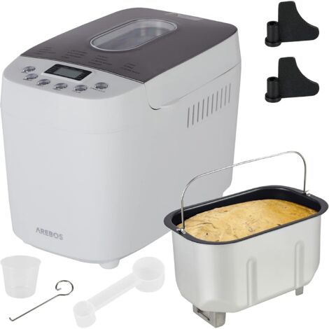 Arebos – Machine à pain 1500g – 15 programmes – 3 vitesses – Minuteur 15h – Puissance 850W – Capacité 1500g – Hublot de contrôle