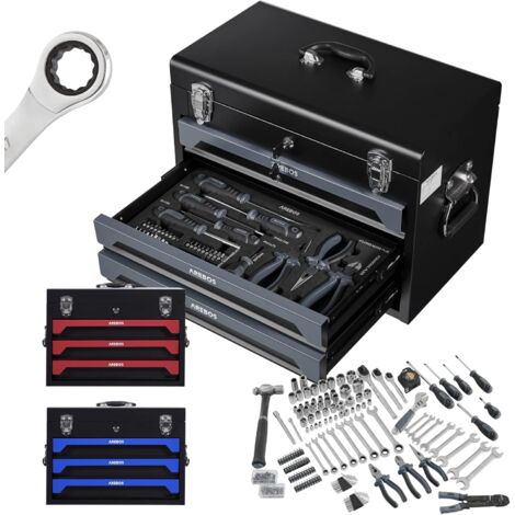 Arebos – Mallette à outils 172 pièces – Acier chrome-vanadium – 3 compartiments – Dimensions 50x27x35,3 cm – Poids 19 kg