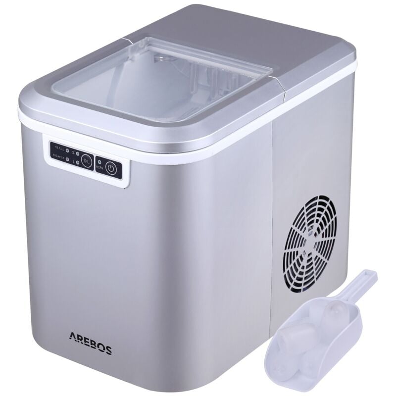 AREBOS Máquina de cubitos de hielo Acero inoxidable 2,2L LCD Hielera 12KG/24h