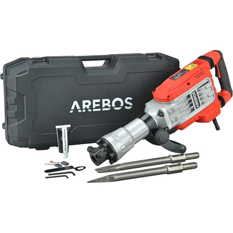 Arebos - Marteau de démolition Marteau à percussion 1700W 60 joules 1900 coups par minute Mallette avec roues incluse