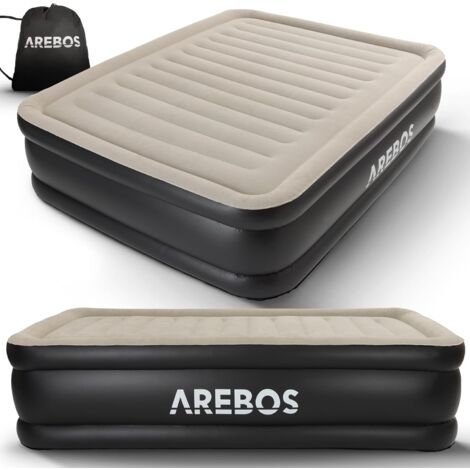 Arebos – Matelas gonflable autogonflant 203x152,5x51 cm – Pompe intégrée – Charge max 295 kg – Sac de rangement inclus – Gris / Anthracite